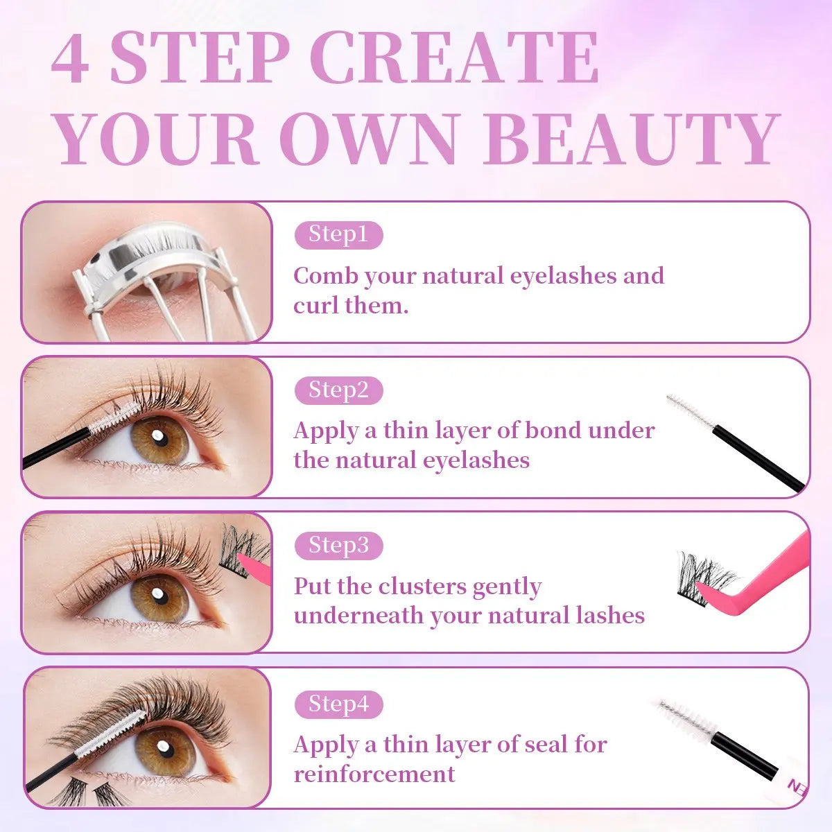 10 Styles Lash Clusters Kit DIY Lash Extension Kit – Fluffy D Curl Cluster Lashes for Salon-Style Volume at Home