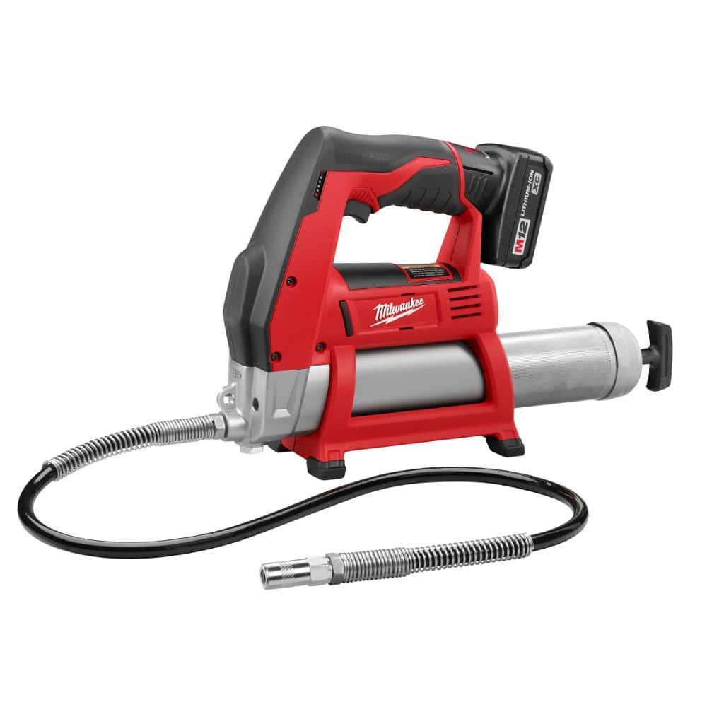 M12 12-Volt Lithium-Ion Cordless Grease Gun Kit with One 3.0 Ah Battery, Charger and Tool Bag with M12 3/8 in. Ratchet