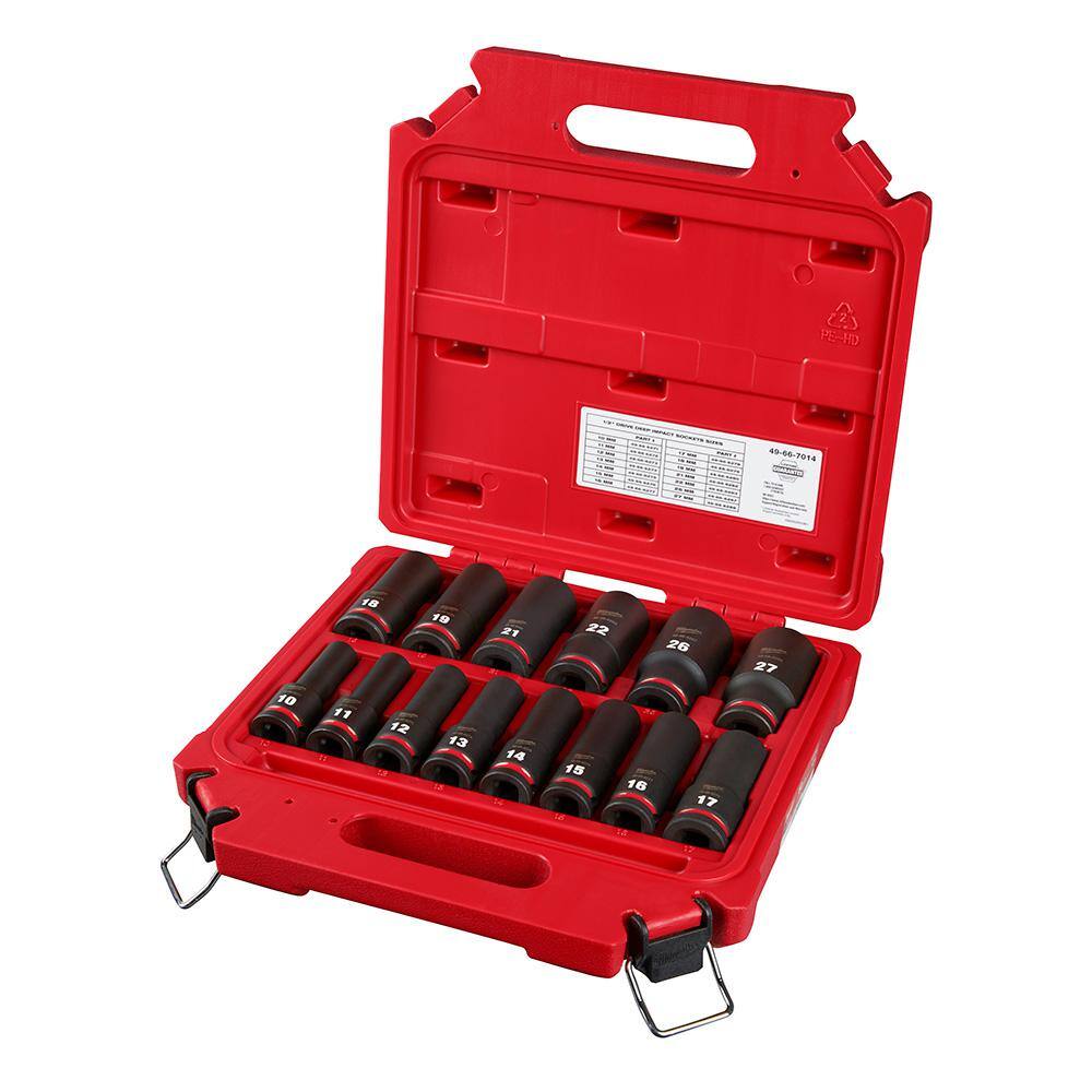 SHOCKWAVE 1/2 in. Drive Metric Deep Well 6 Point Impact Socket Set (14-Piece)