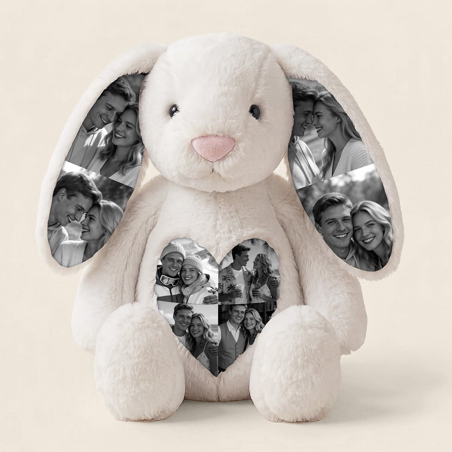 Custom Photo Bunny Plush – Personalized Hidden Ear Picture Bunny Gift for Couples Anniversary Gifts