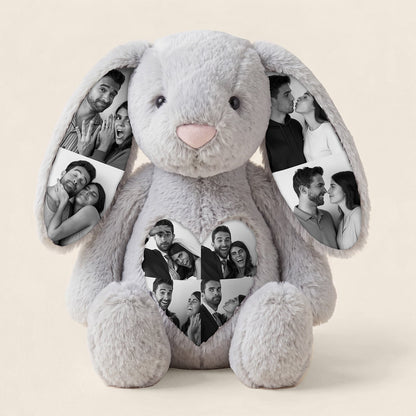 Custom Photo Bunny Plush – Personalized Hidden Ear Picture Bunny Gift for Couples Anniversary Gifts