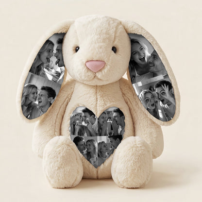 Custom Photo Bunny Plush – Personalized Hidden Ear Picture Bunny Gift for Couples Anniversary Gifts