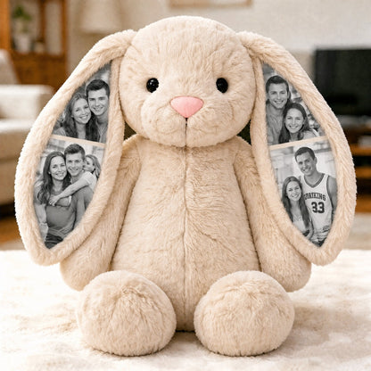 Custom Photo Bunny Plush – Personalized Hidden Ear Picture Bunny Gift for Couples Anniversary Gifts