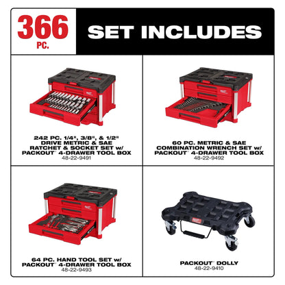 366-Pcs Master Mechanics Hand Tool Set with PACKOUTTM Drawers and Dolly