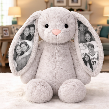 Custom Photo Bunny Plush – Personalized Hidden Ear Picture Bunny Gift for Couples Anniversary Gifts