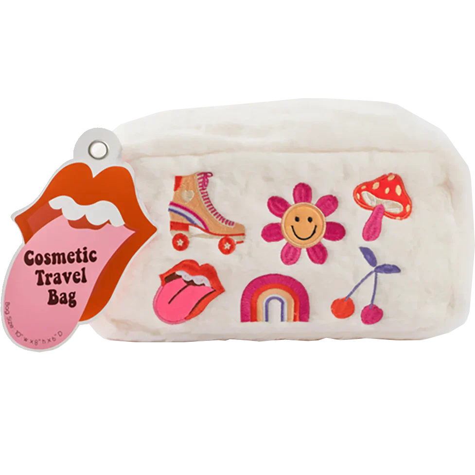 Retro Embroid Faux Fur Cosmetic Bag