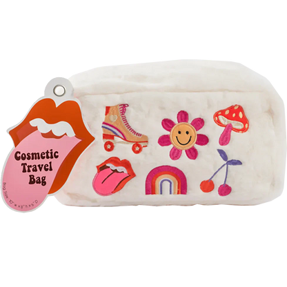 Retro Embroid Faux Fur Cosmetic Bag