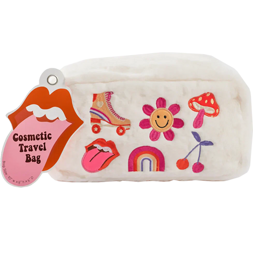 Retro Embroid Faux Fur Cosmetic Bag