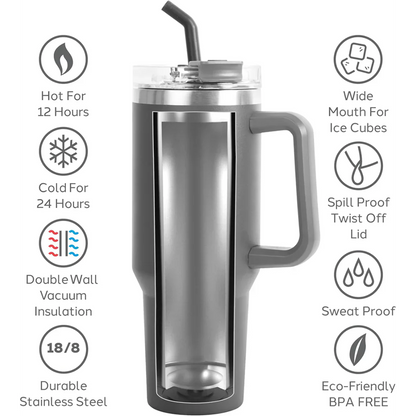 40oz Double Wall Vacuum Insulated Tumbler With Straw - Grey