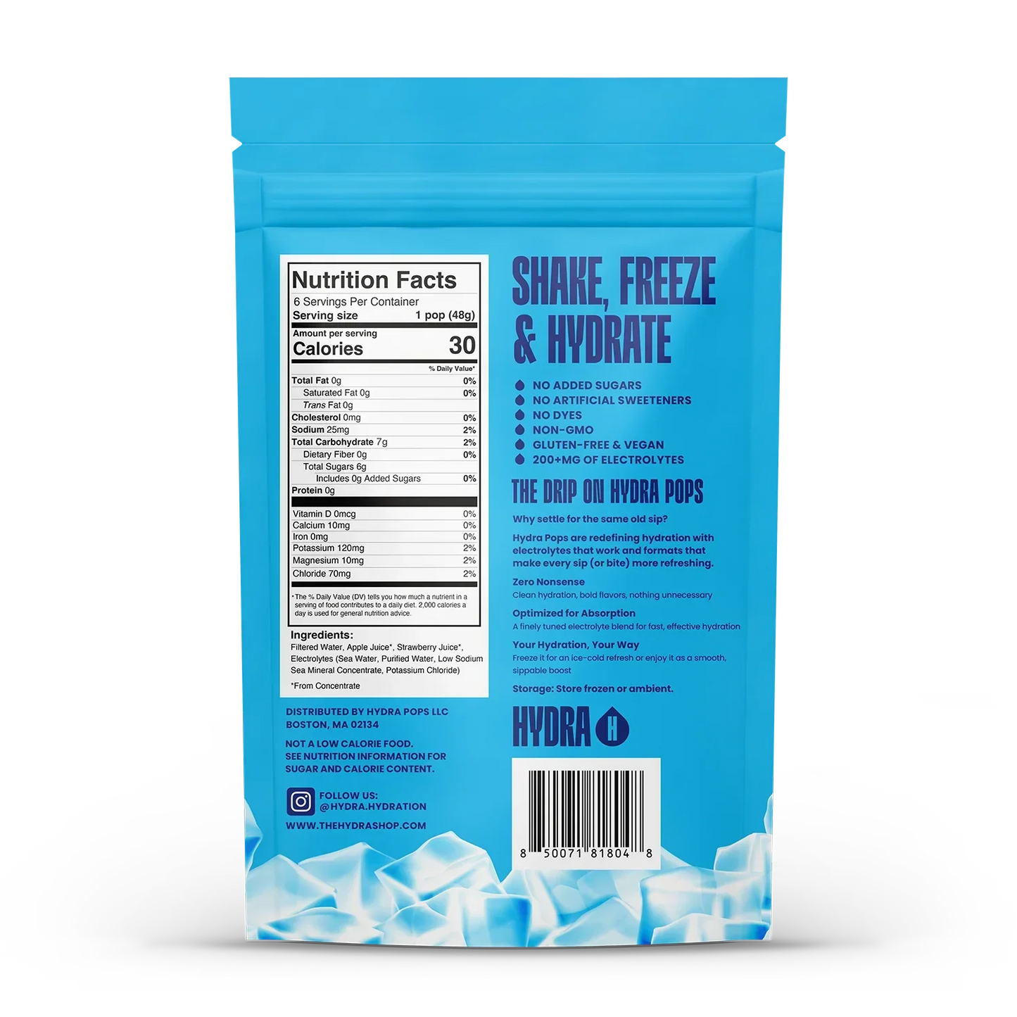 Hydra Pops Strawberry Electrolyte Freeze Pops (6 CT)