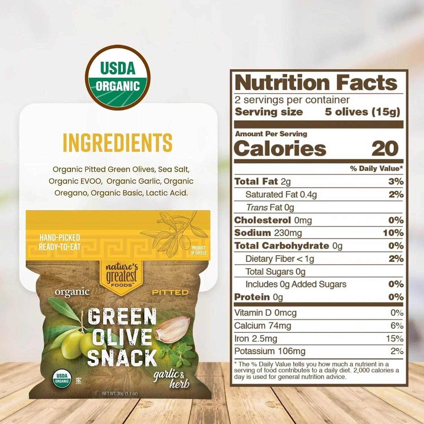 Organic Green Olives Garlic And Herb (24 Pack)