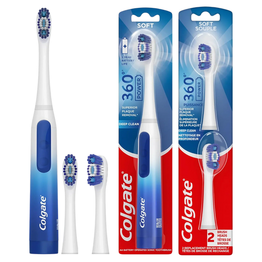 360 Floss Tip Sonic Powered Battery Toothbrush + 2 Floss Tip Refill Heads