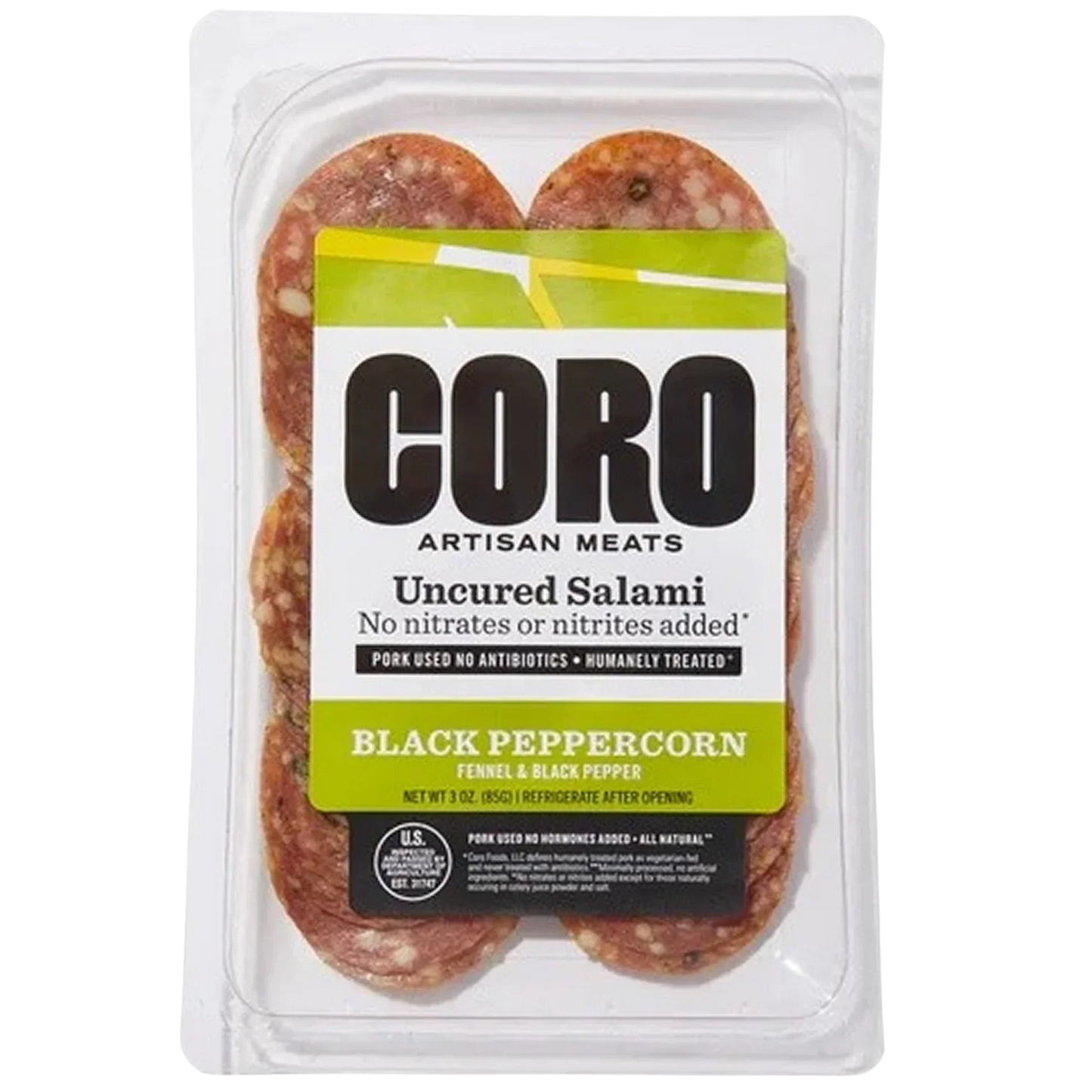Sliced Uncured Black Peppercorn Salami