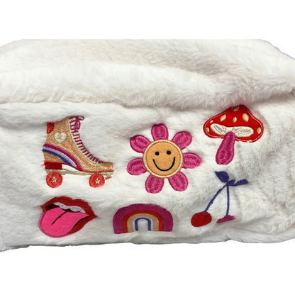 Retro Embroid Faux Fur Cosmetic Bag
