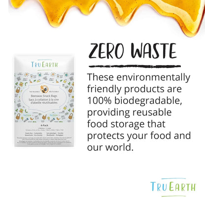 Beeswax Snack Bags 4 Pack - Contains 2 Medium & 2 Large Bags