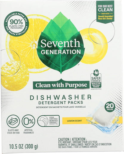Seventh Generation Dishwasher Detergent Packs, Free & Clear, 45 Count, Pack of 2, Plant Powered Cleaning, Fights Greasy Reside & Stuck-On Food For Sparkling Dishes, Fragrance-Free & Septic Safe