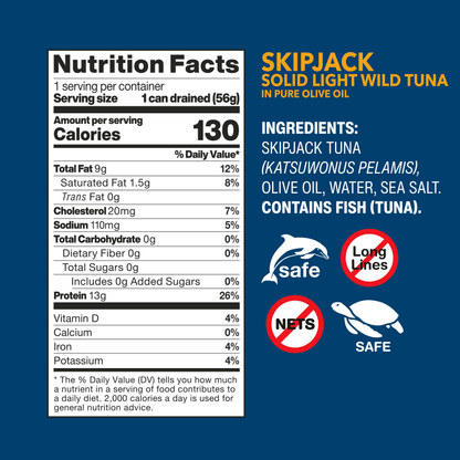 Skipjack Solid Light Wild Tuna in Pure Olive Oil