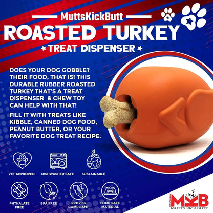 MuttsKickButt Roasted Turkey ¨C Durable Dog Treat Dispenser & Chew Toy
