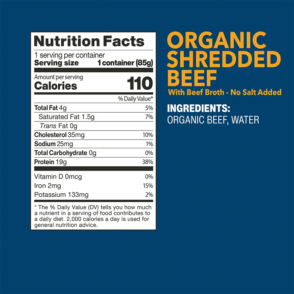 Organic Shredded Beef Single-Serve Pouch No Salt Added