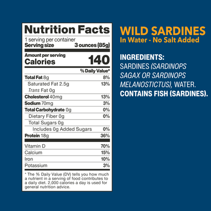 Wild Sardines In Water No Salt Added