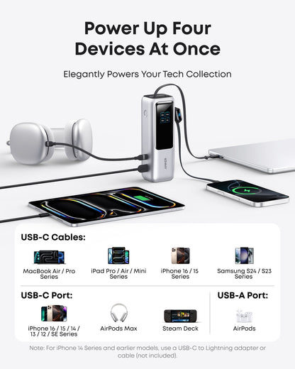 Anker Laptop Power Bank (25K, 165W, Built-In and Retractable Cables)