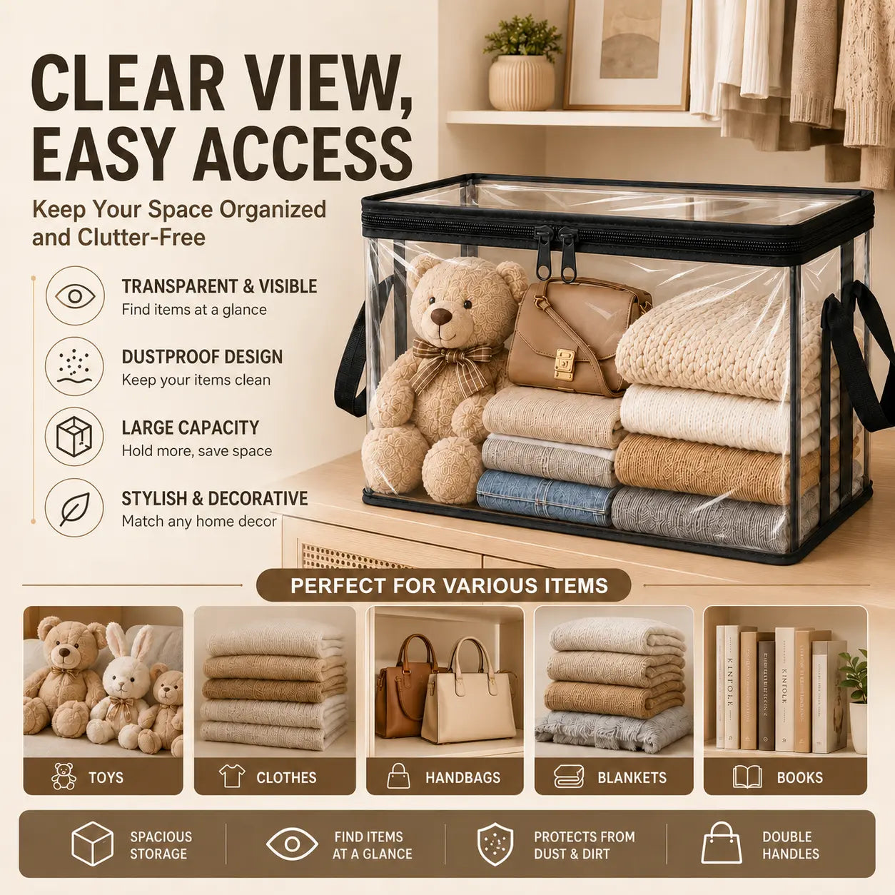 Large Clear Stuffed Animal Storage Bag