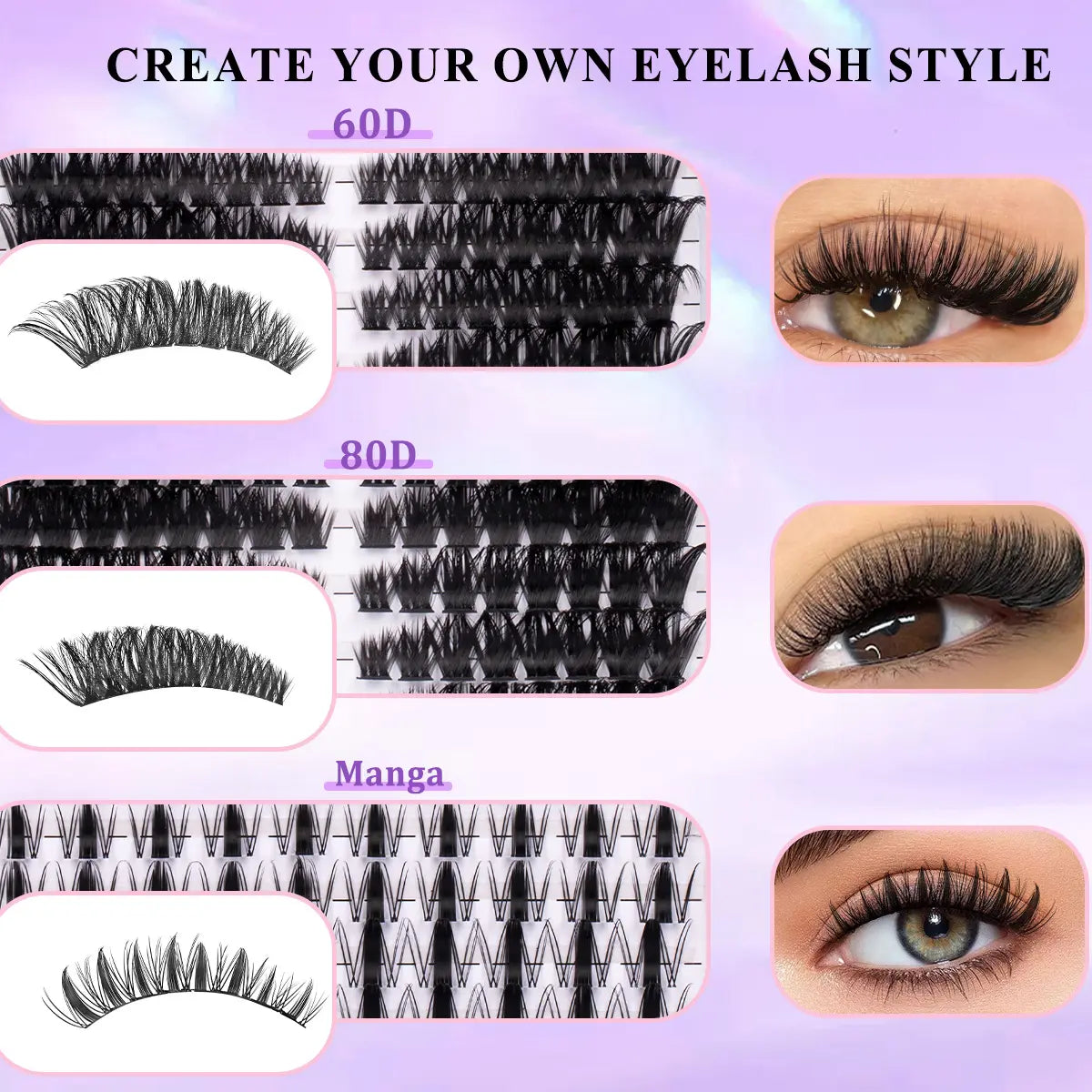 10 Styles Lash Clusters Kit DIY Lash Extension Kit – Fluffy D Curl Cluster Lashes for Salon-Style Volume at Home
