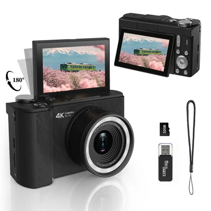4K Portable Digital Camera with Flip Screen for Vlogging & Photography