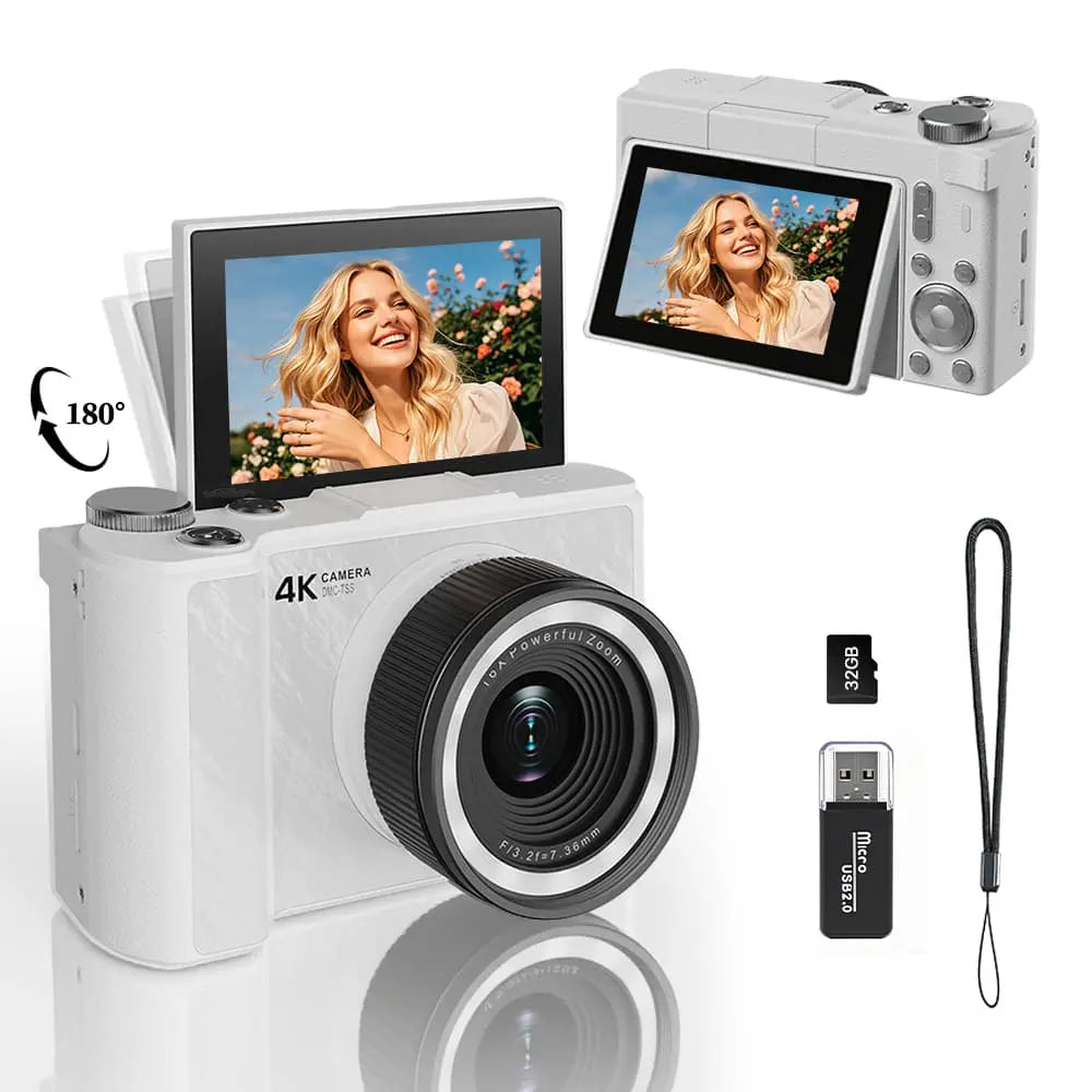 4K Portable Digital Camera with Flip Screen for Vlogging & Photography