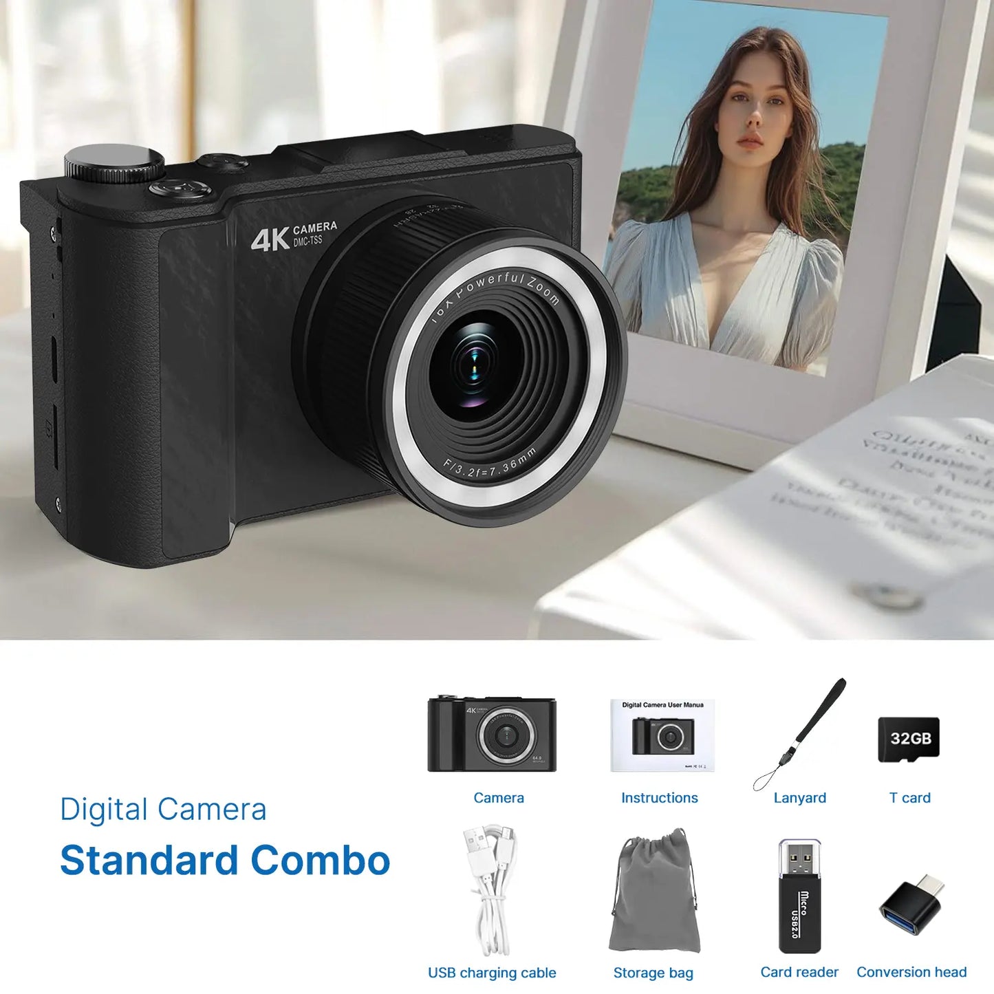 4K Portable Digital Camera with Flip Screen for Vlogging & Photography