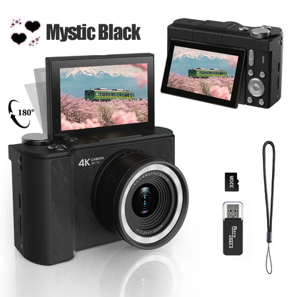 4K Portable Digital Camera with Flip Screen for Vlogging & Photography