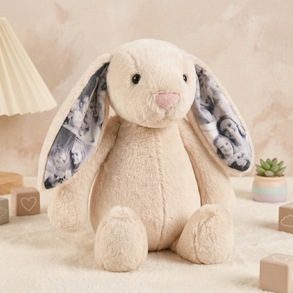 Custom Photo Bunny Plush – Personalized Hidden Ear Picture Bunny Gift for Couples Anniversary Gifts