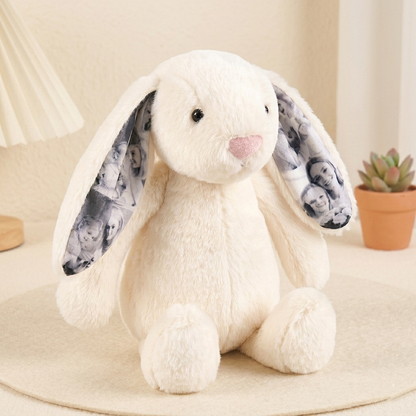 Custom Photo Bunny Plush – Personalized Hidden Ear Picture Bunny Gift for Couples Anniversary Gifts
