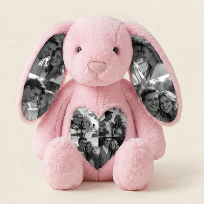 Custom Photo Bunny Plush – Personalized Hidden Ear Picture Bunny Gift for Couples Anniversary Gifts