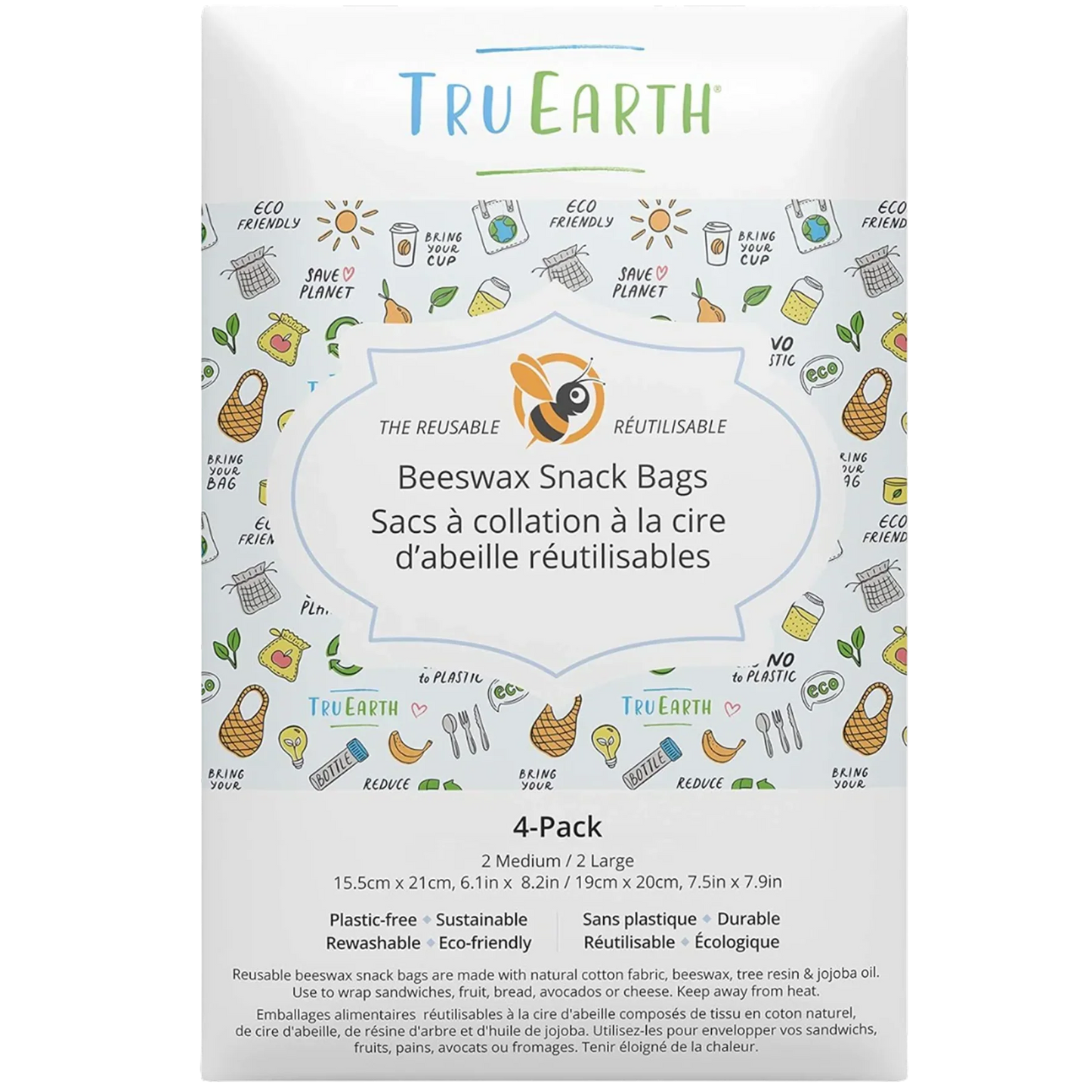 Beeswax Snack Bags 4 Pack - Contains 2 Medium & 2 Large Bags