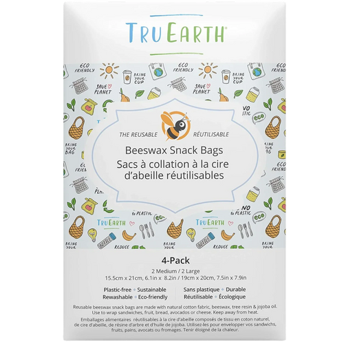 Beeswax Snack Bags 4 Pack - Contains 2 Medium & 2 Large Bags