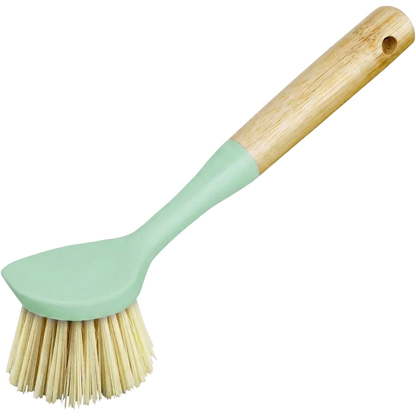 Bamboo Long Handled Dish Brush With Scraper - Sage