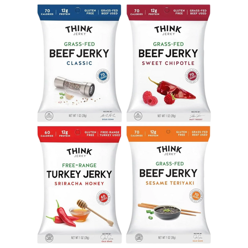 Beef and Turkey Jerky Variety, Original, Sweet Chipotle, Sriracha Honey (4 CT)