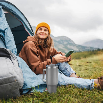 40oz Double Wall Vacuum Insulated Tumbler With Straw - Grey