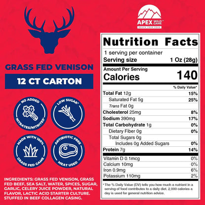 Bison and Venison Beef Sticks (12 Pack)