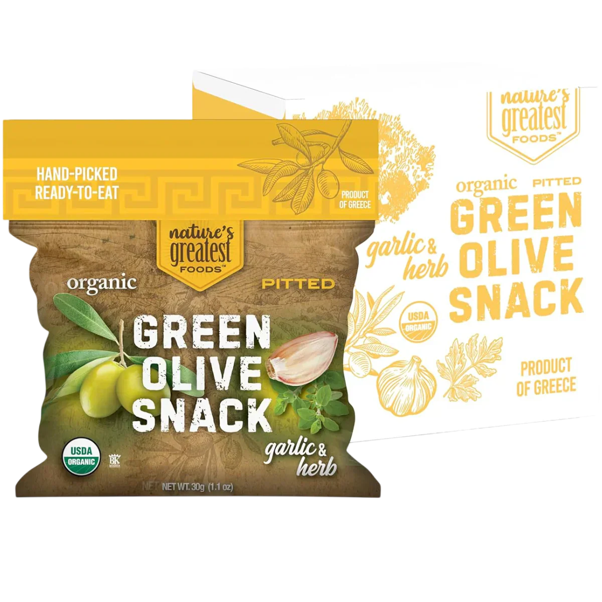 Organic Green Olives Garlic And Herb (24 Pack)