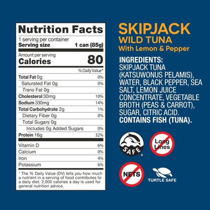 Premium Skipjack Wild Light Tuna with Lemon & Pepper