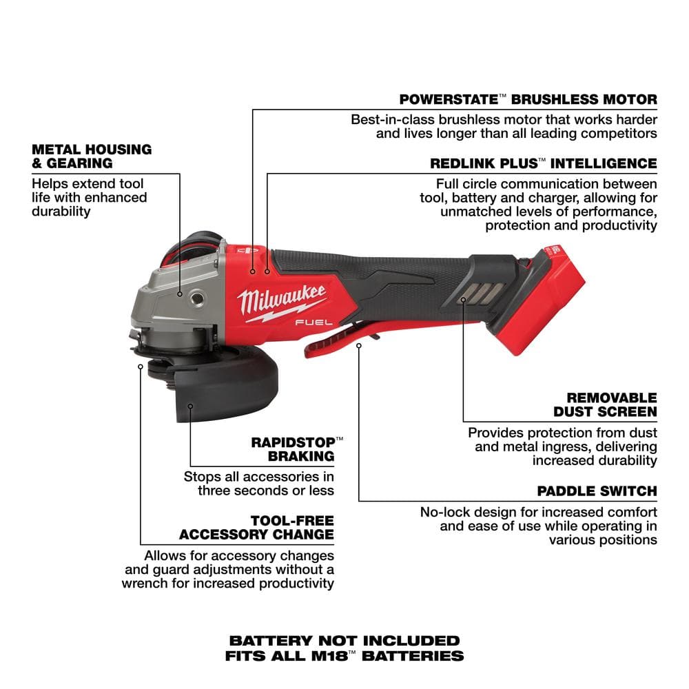 M18 FUEL 18V Lithium-Ion Brushless Cordless 4-1/2 in./5 in. Grinder with Variable Speed & Paddle Switch (Tool-Only)
