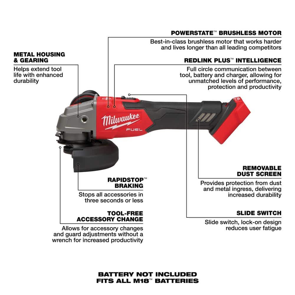 M18 FUEL 18V Lithium-Ion Brushless Cordless 4-1/2 in./5 in. Grinder with Variable Speed & Slide Switch (Tool-Only)