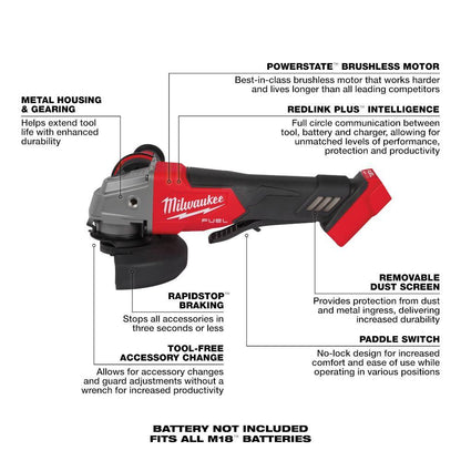 M18 FUEL 18V Lithium-Ion Brushless Cordless 4-1/2 in./6 in. Grinder with Paddle Switch Kit w/FUEL Angle Grinder