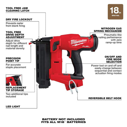 M18 FUEL 18-Volt Brushless Cordless Gen II 18-Gauge Brad Nailer (Tool-Only) with Clear Anti Scratch Safety Glasses