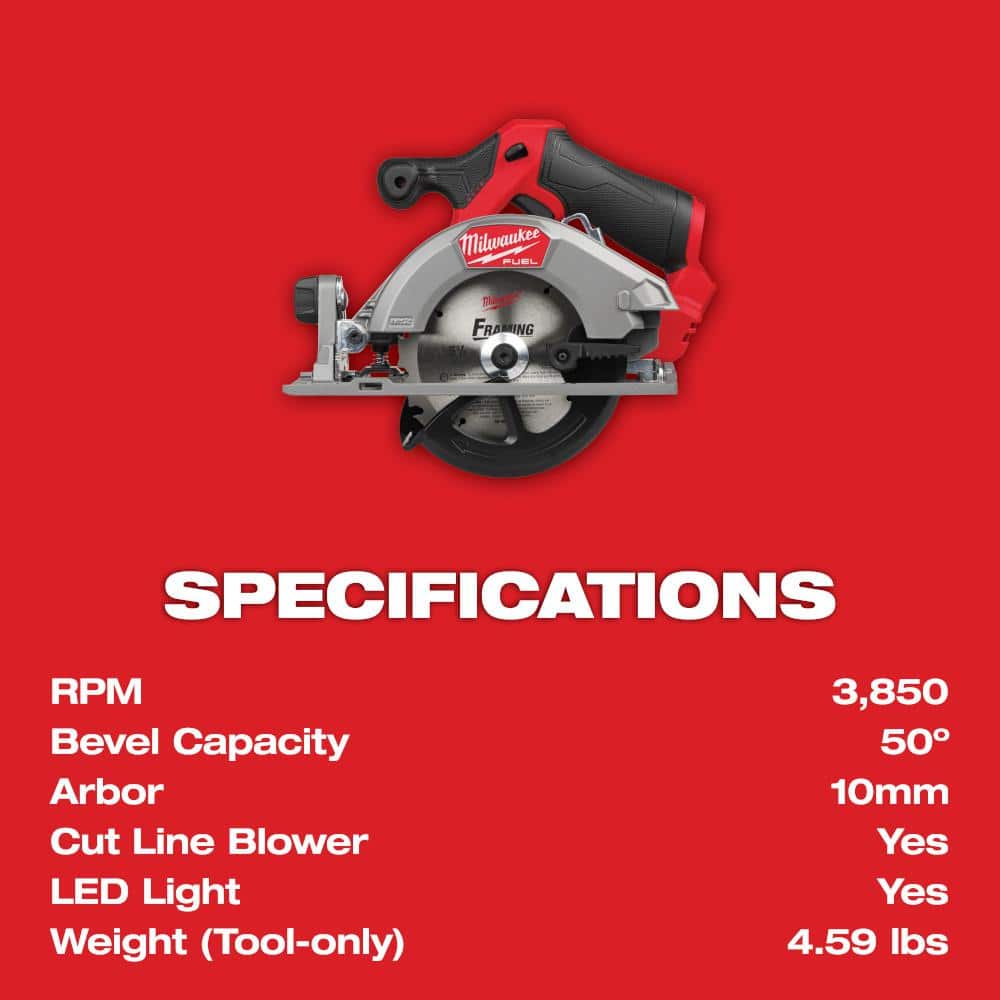 M12 FUEL 12V Lithium-Ion Brushless 5-3/8 in. Cordless Circular Saw with M12 XC 5.0 Ah Battery (2-Pack) Starter Kit