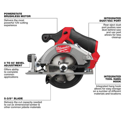 M12 FUEL 12V Lithium-Ion Brushless 5-3/8 in. Cordless Circular Saw (Tool-Only)