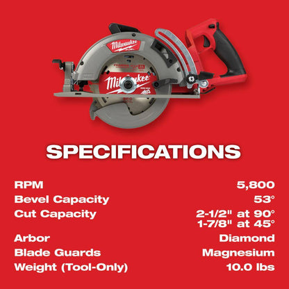 M18 FUEL 18V 7-1/4 in. Lithium-Ion Cordless Rear Handle Circular Saw Kit with 12.0 Ah Battery and Rapid Charger