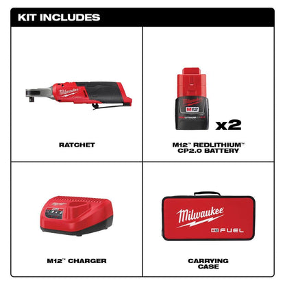 M12 FUEL 12V Lithium-Ion Brushless Cordless High Speed 3/8 in. Ratchet Kit w/(2) Batteries, Charger and Bag